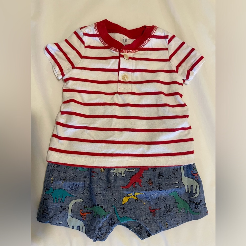 Baby GAP Red Top And Dinosaur Pant Onesie